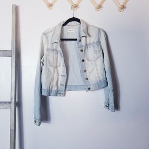 MONO B LIGHT WASHED DISTRESSED JEAN JACKET SIZE SMALL